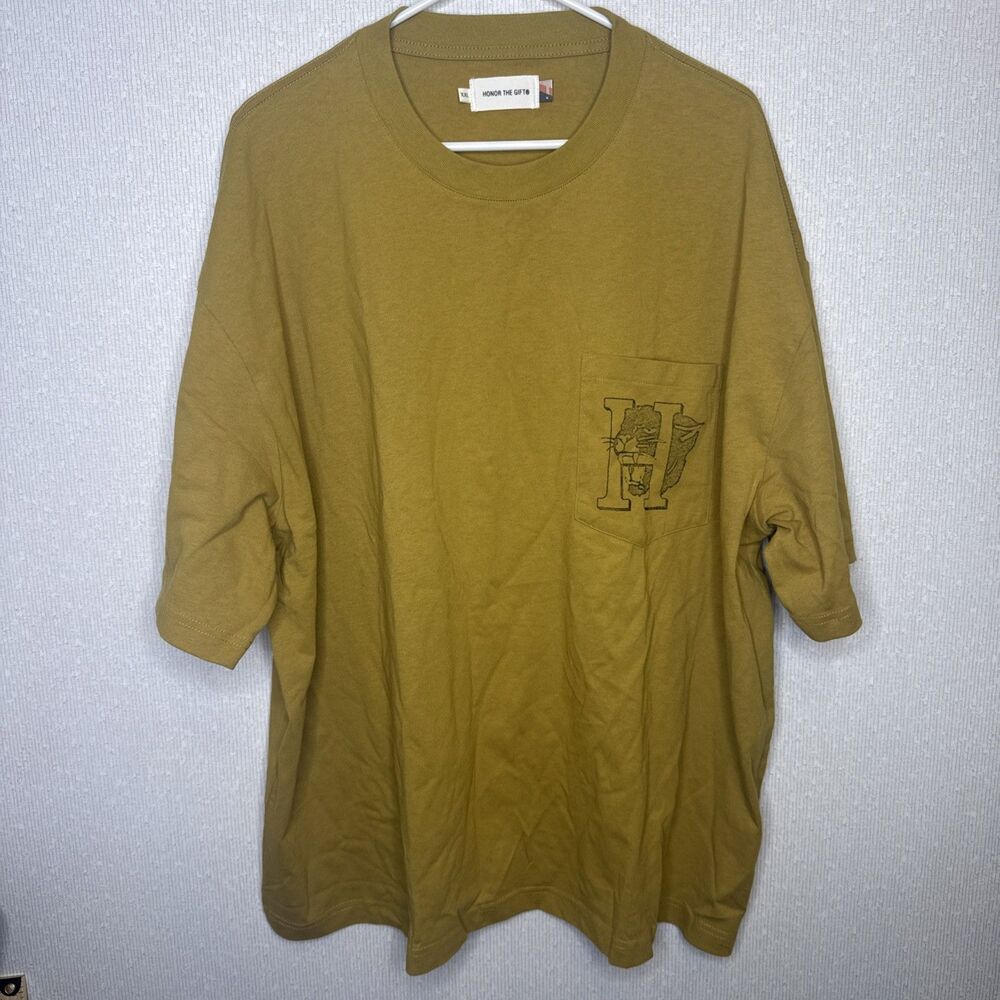 Honor The Gift Mens Mustard Yellow Panther Graphic Pocket T Shirt 2XL Streetwear